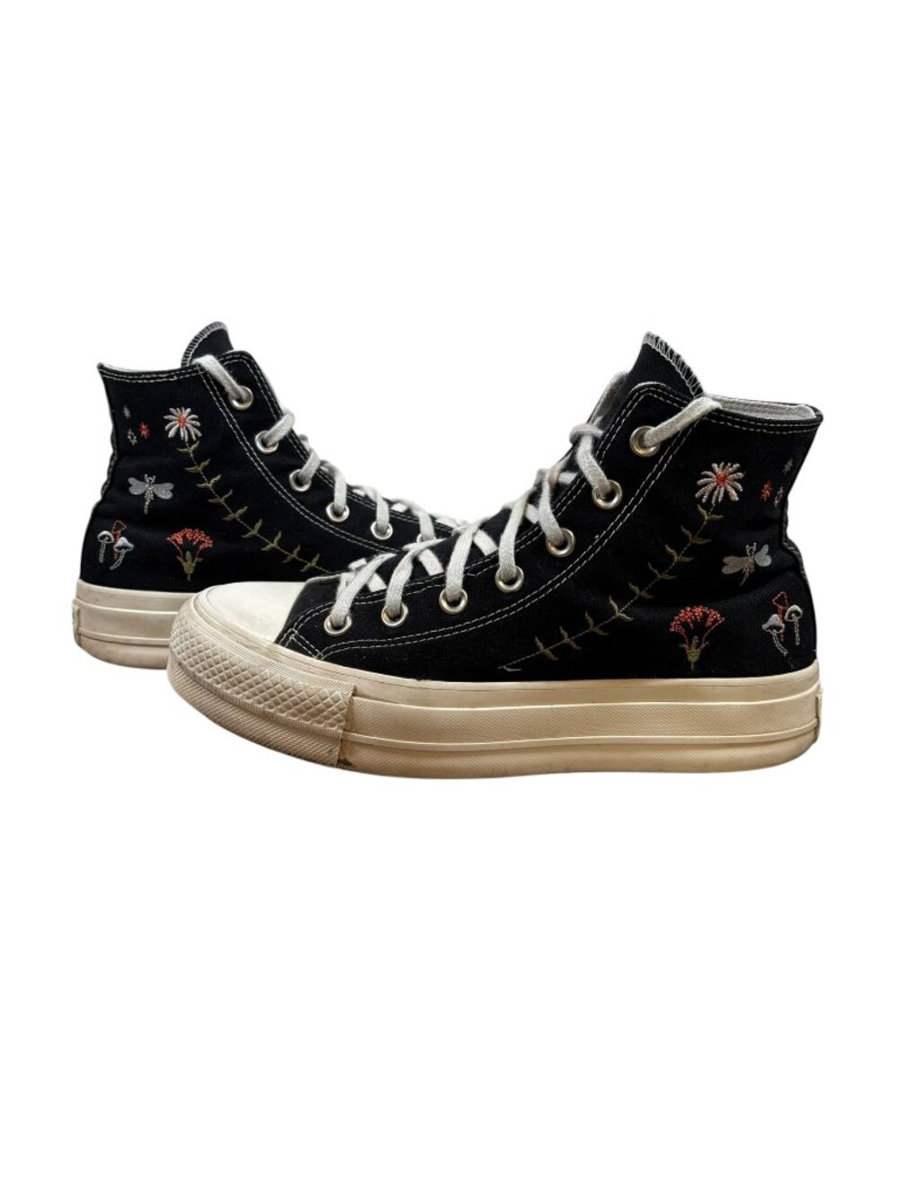 Converse All Star Embroidered Black High Top Platform Sneakers Women's 8.5